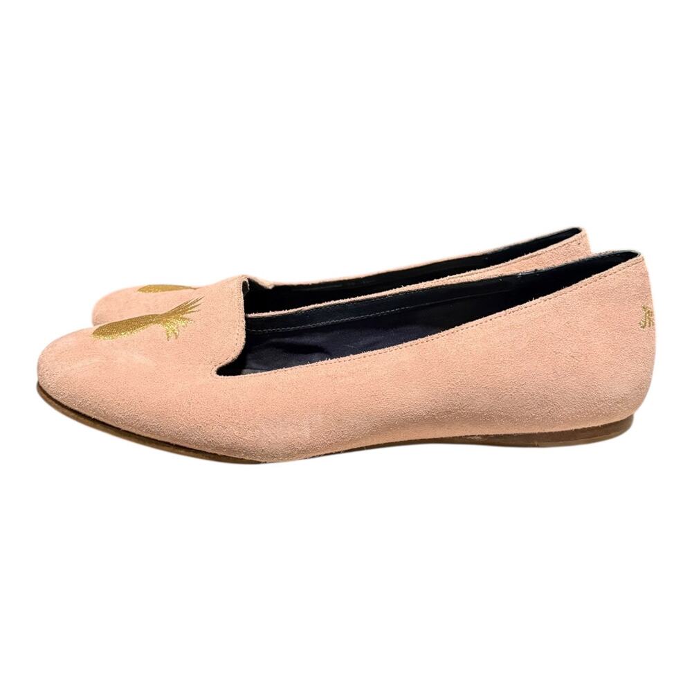 Jack Rogers ANICE Gold Pineapple Suede Flat Pink Blush Embroidered Shoes Size 9 - Picture 5 of 9
